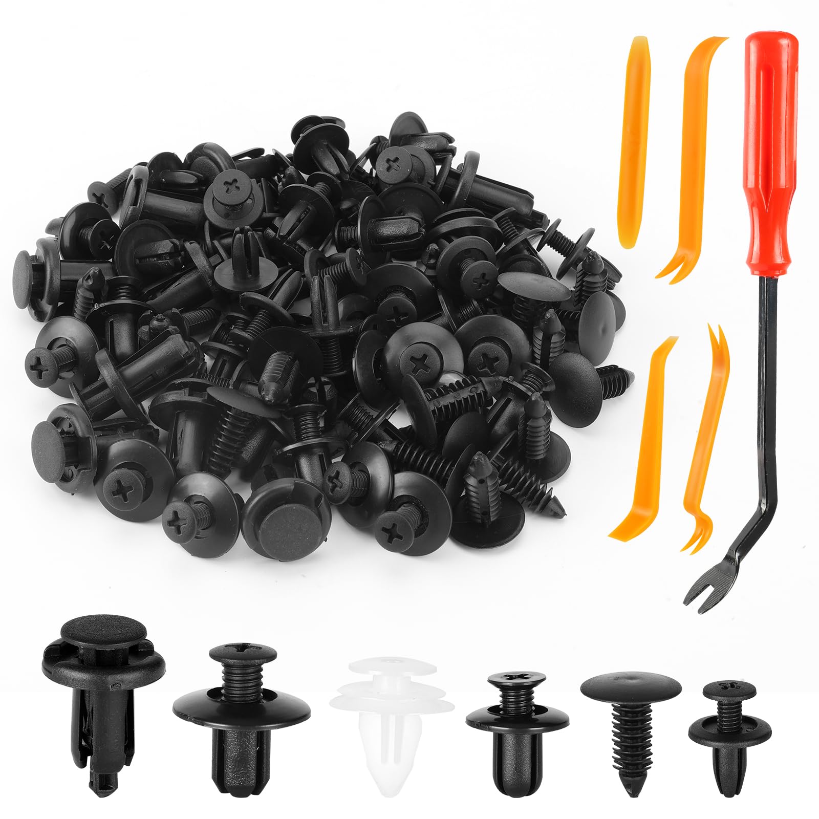 100 Pcs Car Bumper Retainer Clips, 6 Type Nylon Fasteners Rivet Replacement Kit, Push-In Screw Bumper Push Rivet Clip With 5 Fas